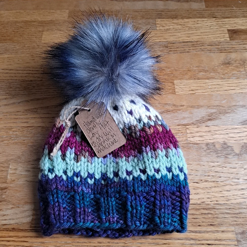 Hand knit Girls Beanie